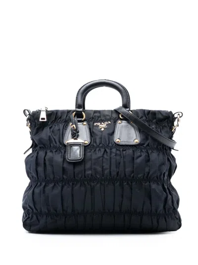 Pre-owned Prada 2000-2025 Tessuto Gaufre Satchel In Black