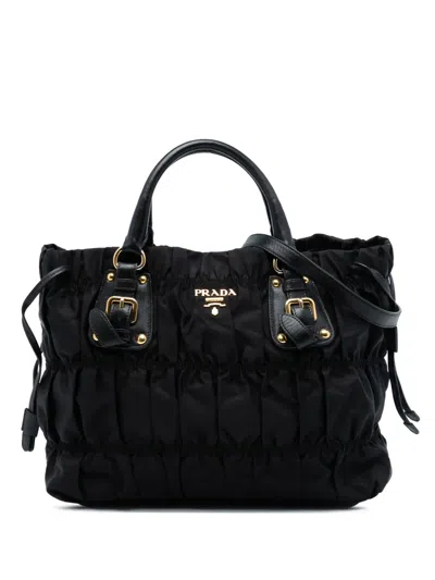 Pre-owned Prada 2000-2025 Tessuto Gaufre Satchel In Black