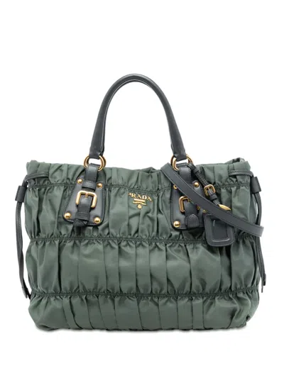 Pre-owned Prada 2000-2025 Tessuto Gaufre Satchel In Green