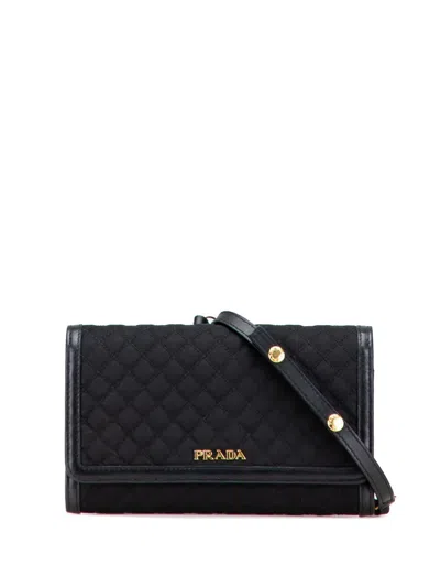 Pre-owned Prada 2000-2025 Tessuto Impuntu Wallet On Strap Crossbody Bag In Black