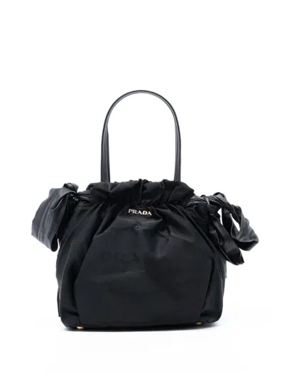 Pre-owned Prada 2000-2025 Tessuto Logo Bow Satchel In Black