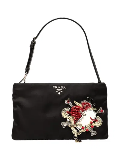 Pre-owned Prada 2000-2025 Tessuto Tattoo Pochette Shoulder Bag In Black