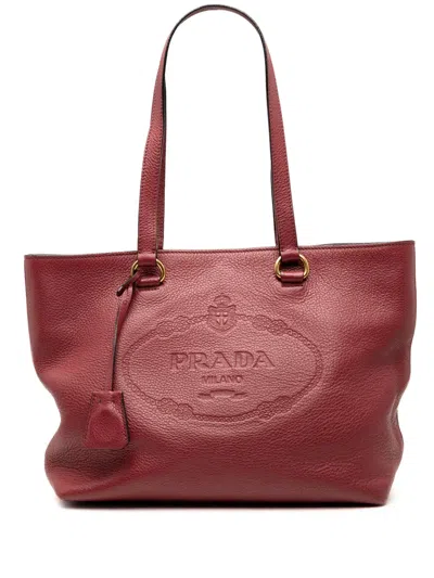 Pre-owned Prada 2000-2025 Vitello Daino Canapa Logo Tote Bag In Red