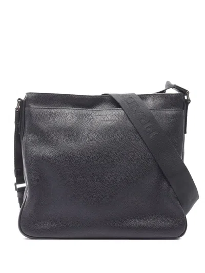 Pre-owned Prada 2000-2025 Vitello Daino Crossbody Bag In Blue