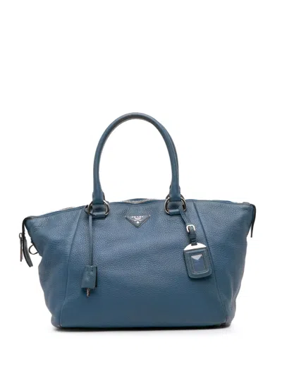 Pre-owned Prada 2000-2025 Vitello Daino Double Handle Satchel In Blue