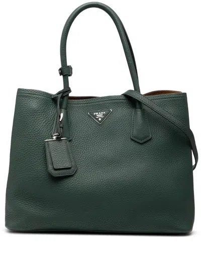 Pre-owned Prada 2000-2025 Vitello Daino Double Handle Tote Satchel In Green