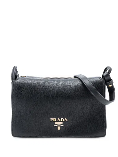Pre-owned Prada 2000-2025 Vitello Daino Flap Crossbody Bag In Black