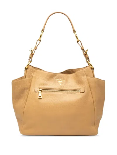 Pre-owned Prada 2000-2025 Vitello Daino Front Zip Hobo Bag In Brown