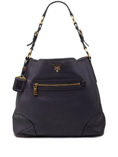 Pre-owned Prada 2000-2025 Vitello Daino Front Zip Hobo Bag In Purple