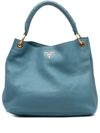 Pre-owned Prada 2000-2025 Vitello Daino Hobo Bag In Blue