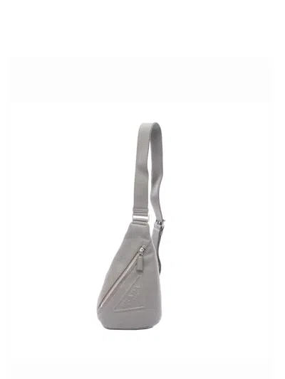Pre-owned Prada 2000-2025 Vitello Daino Logo Embossed Sling Bag Crossbody Bag In Gray