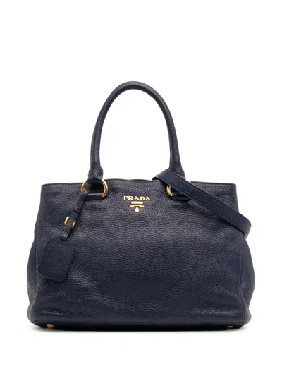 Pre-owned Prada 2000-2025 Vitello Daino Open Convertible Tote Satchel In Blue