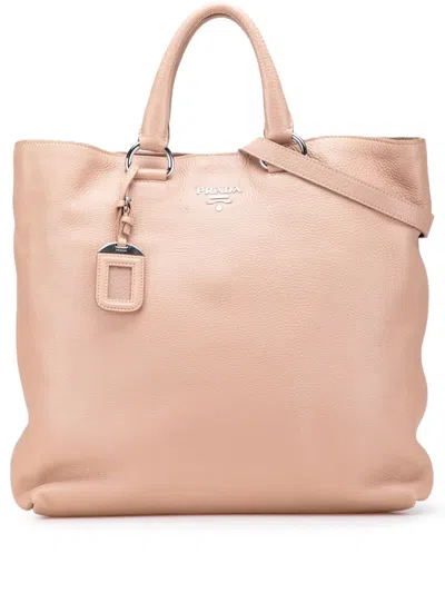 Pre-owned Prada 2000-2025 Vitello Daino Open Convertible Tote Satchel In Brown