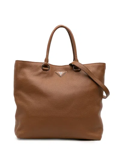 Pre-owned Prada 2000-2025 Vitello Daino Open Convertible Tote Satchel In Brown