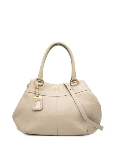 Pre-owned Prada 2000-2025 Vitello Daino Open Convertible Tote Satchel In Brown