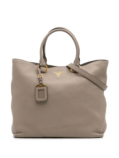 Pre-owned Prada 2000-2025 Vitello Daino Open Convertible Tote Satchel In Gray