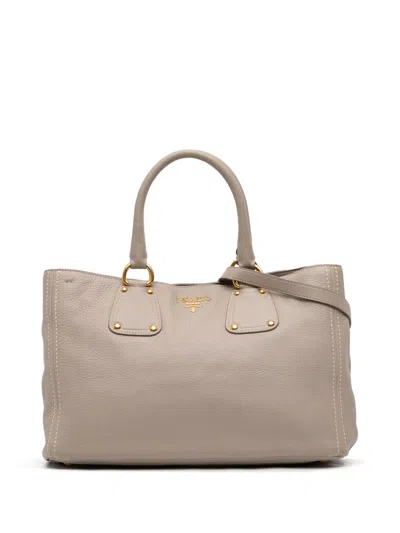 Pre-owned Prada 2000-2025 Vitello Daino Open Convertible Tote Satchel In Gray