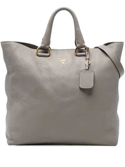 Pre-owned Prada 2000-2025 Vitello Daino Open Convertible Tote Satchel In Gray