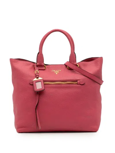 Pre-owned Prada 2000-2025 Vitello Daino Open Convertible Tote Satchel In Pink