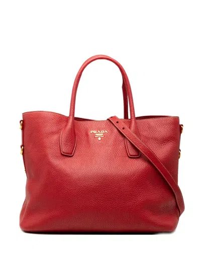 Pre-owned Prada 2000-2025 Vitello Daino Open Convertible Tote Satchel In Red