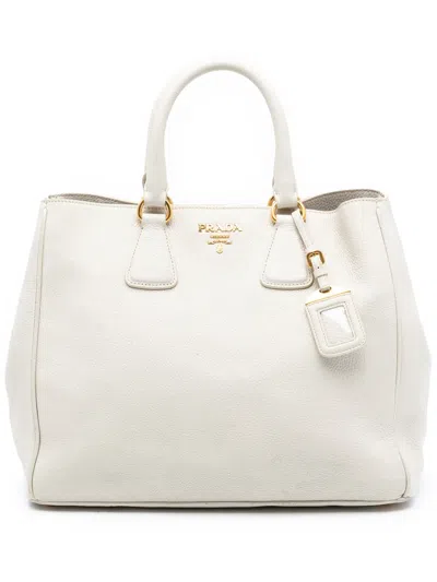 Pre-owned Prada 2000-2025 Vitello Daino Open Convertible Tote Satchel In White