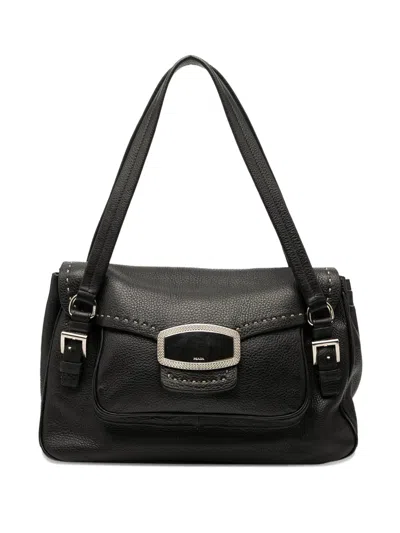 Pre-owned Prada 2000-2025 Vitello Daino Pushlock Flap Shoulder Bag In Black