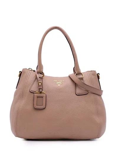 Pre-owned Prada 2000-2025 Vitello Daino Sacca 2 Manici Convertible Tote Satchel In Brown
