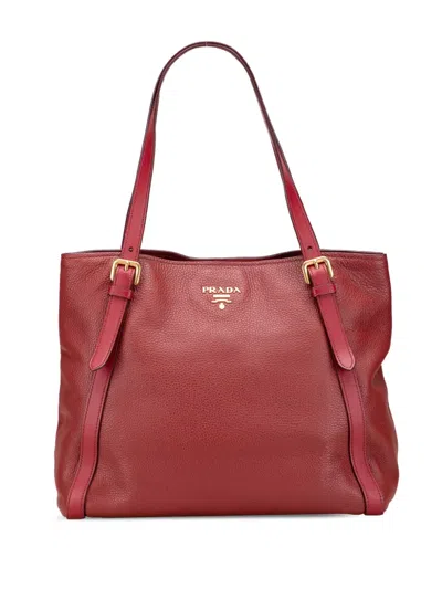 Pre-owned Prada 2000-2025 Vitello Daino Shopping Tote Bag In Red