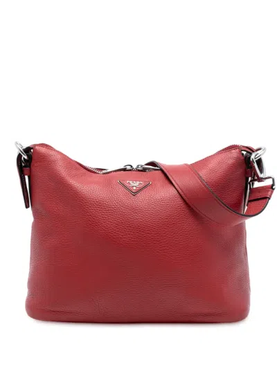 Pre-owned Prada 2000-2025 Vitello Daino Shoulder Bag In Red