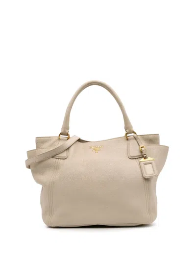 Pre-owned Prada 2000-2025 Vitello Daino Side Pocket Convertible Tote Satchel In Brown