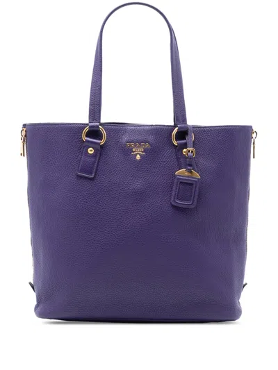 Pre-owned Prada 2000-2025 Vitello Daino Side Zip Tote Bag In Purple
