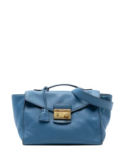 Pre-owned Prada 2000-2025 Vitello Daino Sound Lock Satchel In Blue