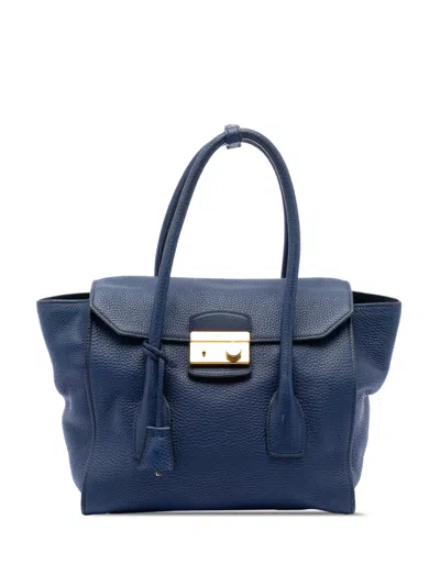 Pre-owned Prada 2000-2025 Vitello Daino Sound Lock Satchel In Blue