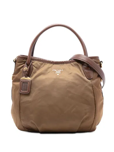 Pre-owned Prada 2000-2025 Vitello Daino Trimmed Tessuto Satchel In Brown
