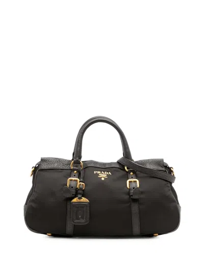 Pre-owned Prada 2000-2025 Vitello Daino Trimmed Tessuto Zip Top Satchel In Black