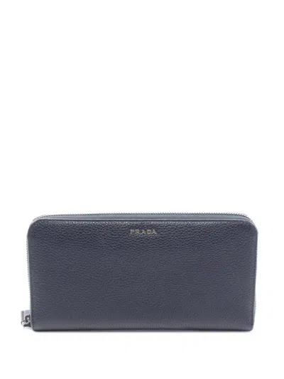 Pre-owned Prada 2000-2025 Vitello Daino Zip Around Wallet Long Wallets In Blue