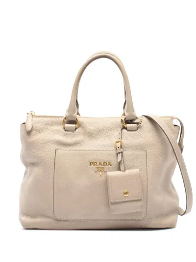 Pre-owned Prada 2000-2025 Vitello Daino Zip Top Convertible Tote Satchel In Brown