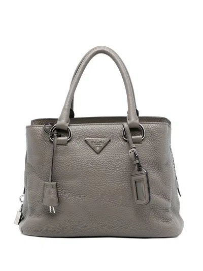 Pre-owned Prada 2000-2025 Vitello Daino Zip Top Convertible Tote Satchel In Brown