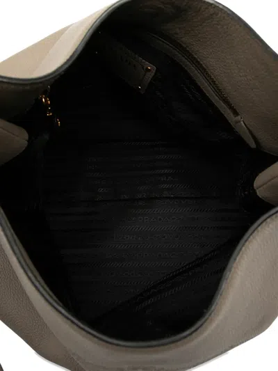 Pre-owned Prada 2000-2025 Vitello Phenix Logo Tote Bag In Gray