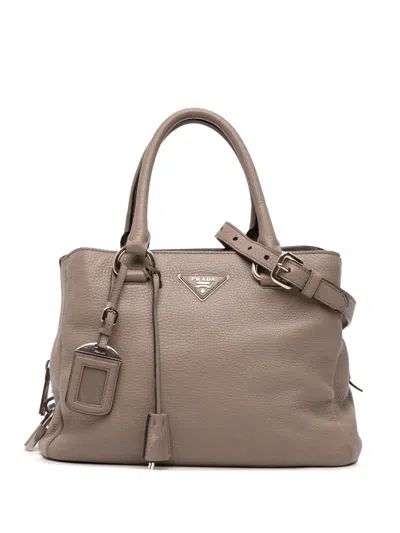Pre-owned Prada 2000-2025 Vitello Phenix Open Convertible Tote Satchel In Brown