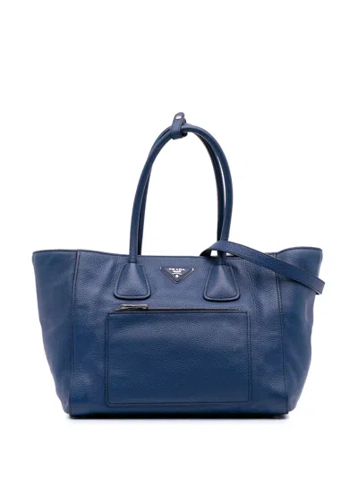 Pre-owned Prada 2000-2025 Vitello Phenix Shopping Tote Satchel In Blue