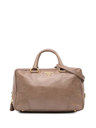 Pre-owned Prada 2000-2025 Vitello Shine Bauletto Satchel In Brown