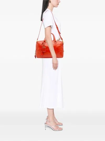 Pre-owned Prada 2000-2025 Vitello Shine Bauletto Satchel In Orange