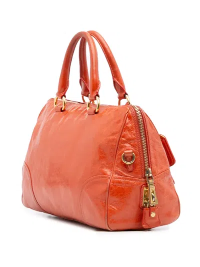 Pre-owned Prada 2000-2025 Vitello Shine Bauletto Satchel In Orange