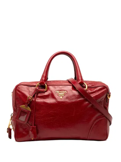 Pre-owned Prada 2000-2025 Vitello Shine Bauletto Satchel In Red