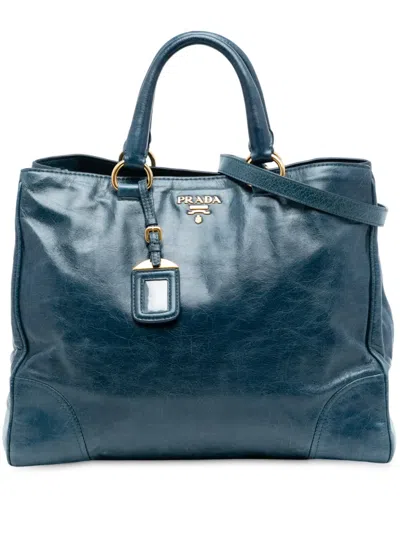 Pre-owned Prada 2000-2025 Vitello Shine Satchel In Blue