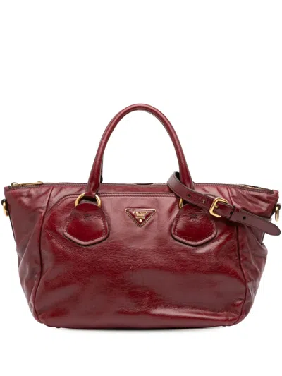 Pre-owned Prada 2000-2025 Vitello Shine Satchel In Red