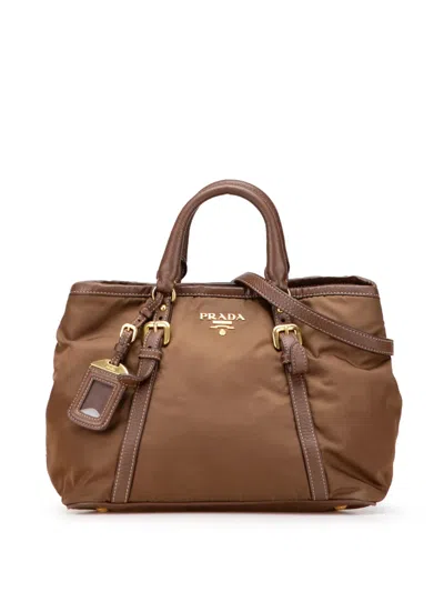 Pre-owned Prada 2000-2025 Vitello Trimmed Tessuto Satchel In Brown