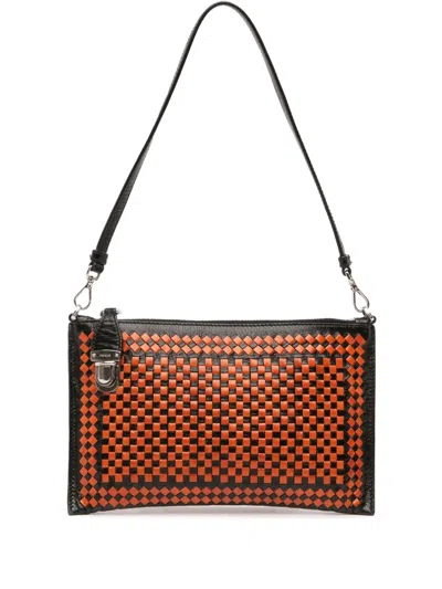 Pre-owned Prada 2000-2025 Woven Goatskin Madras Shoulder Bag In Black