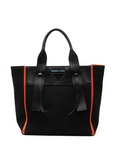 Pre-owned Prada 2000-2026 Medium Canvas Ouverture Satchel In Black